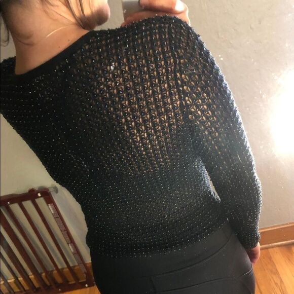 Nima for Philippe Adec Beaded Crochet Top Blouse long Sleeve Shirt Cover Up Sz S - Picture 3 of 6